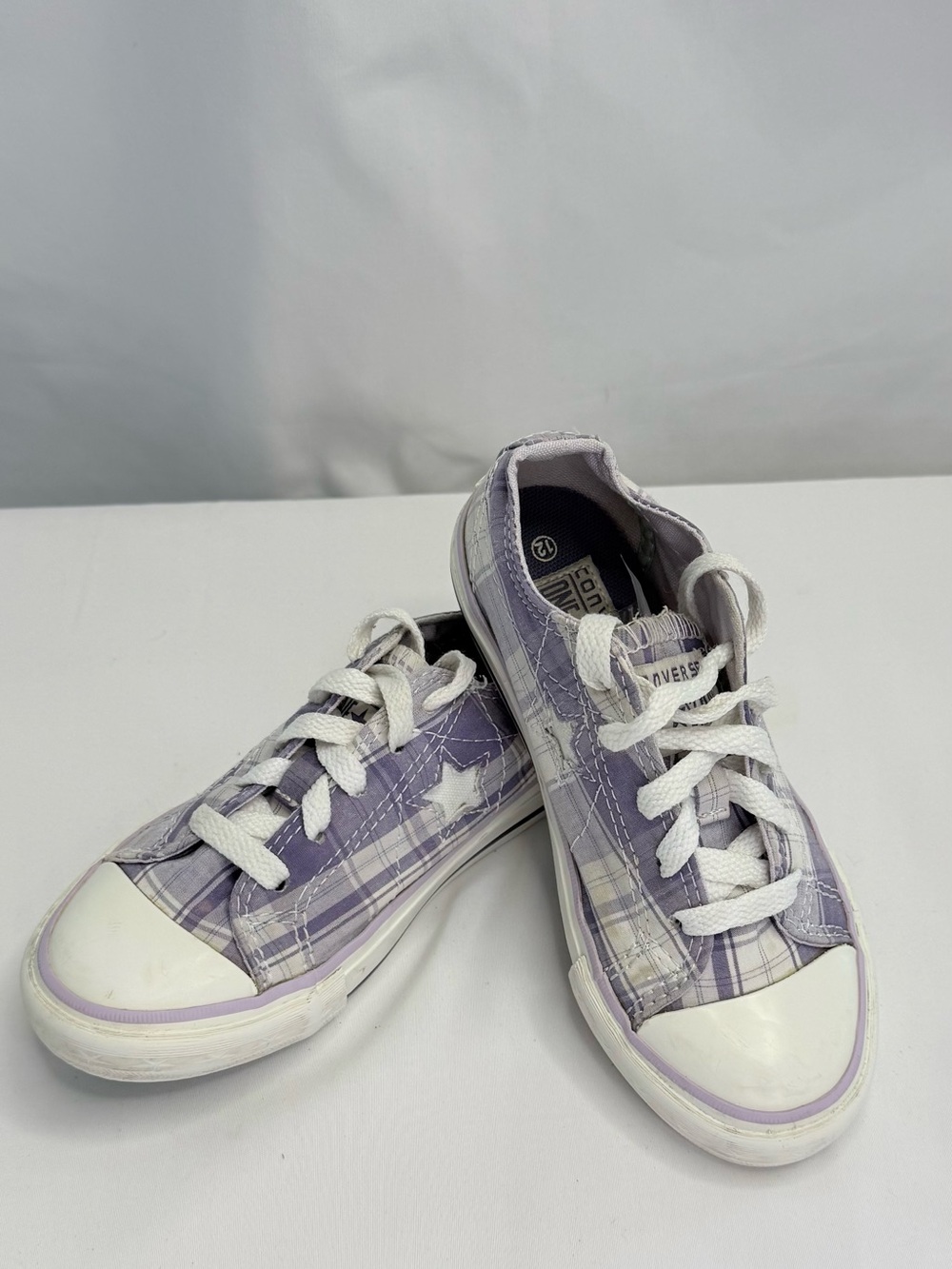 Converse One Star Kids Size 12 Purple Plaid Low-Top Sneakers GUC